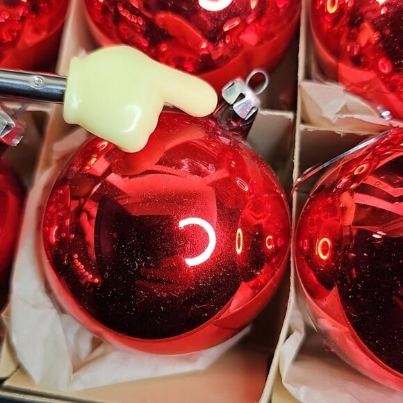 Vintage Poland Christmas Ornaments Baubles Set Of 12 RED Shiny Glass - Picture 5 of 16